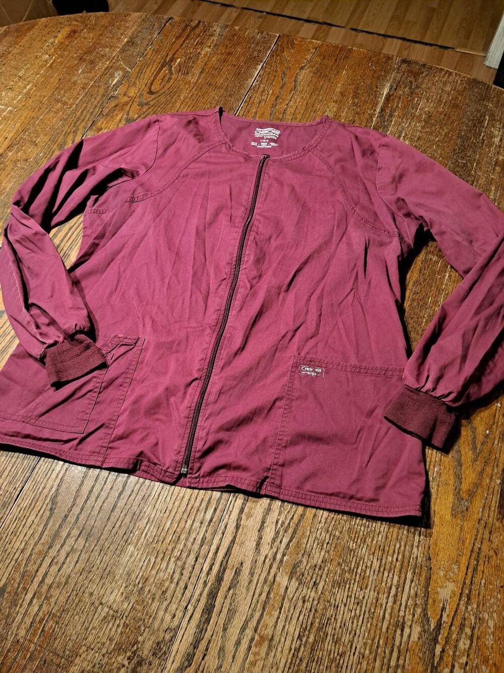 Cherokee Workwear Scrubs L Wine Zip Front Scrub Jacket 4315 Pockets Core Stretch